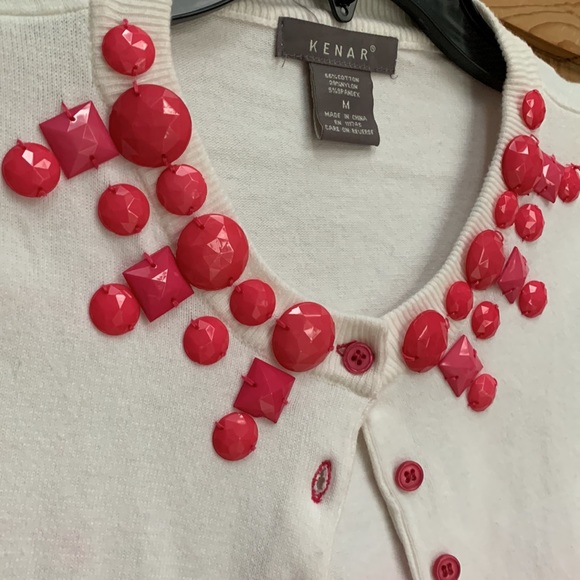 Kenar Barbie Bubblegum Barbicore Pink Ombre Jewel Gem Neck Cardigan Sweater EUC - Picture 9 of 11